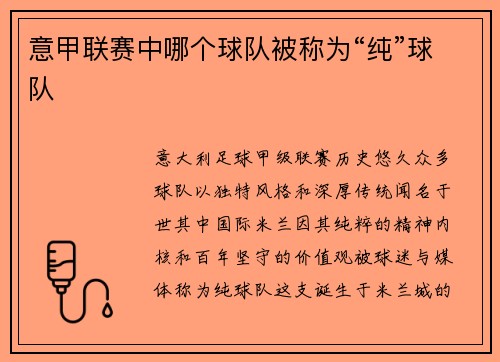 意甲联赛中哪个球队被称为“纯”球队